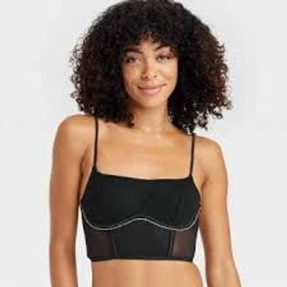 NEW Auden‎ Black Mesh Rhinestone Underwire Unlined Corset Bra, Medium
